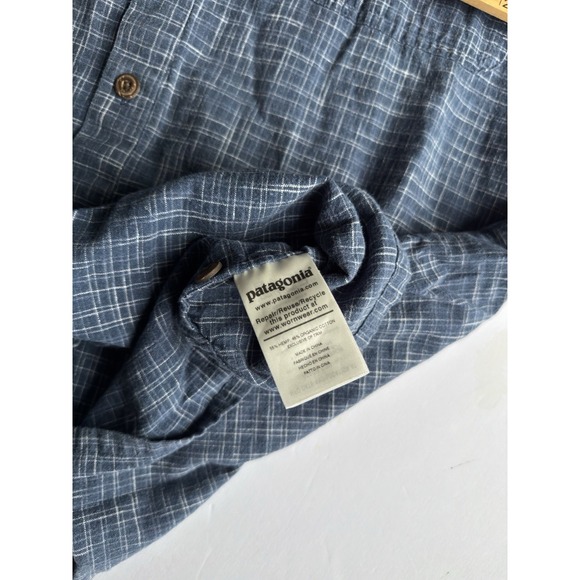 Patagonia Men's Back Step Shirt Sz L Blue Plaid Hemp Organic Cotton Button Up - Picture 8 of 9